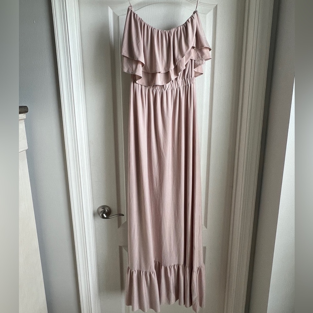 Peach - Small - Maxi Dress - Tan/Neutral - Ruffled